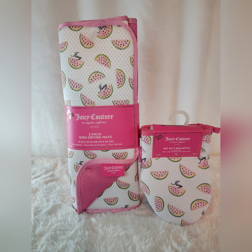 Juicy Couture Watermelon 2 Pack Dish Drying Mats and Set of 2 Mini Mitts